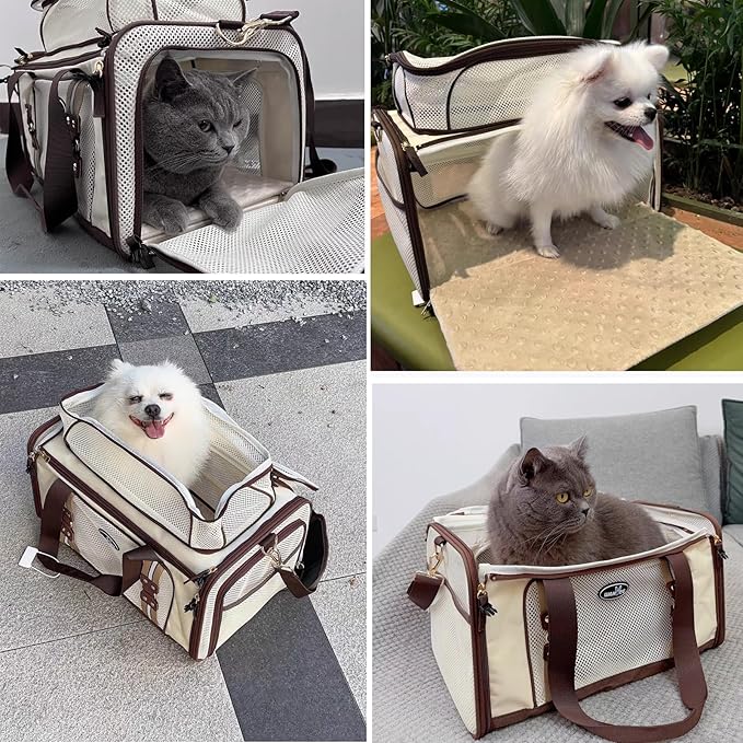 Airline Approved Pet Carrier for Cats, Expandable Dog Carrier Soft-Sided Carrier for Small Cats and Dogs with Extra Large Foldable mat