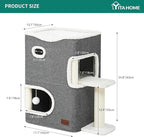 YITAHOME 2-Tier Cat House, Indoor Cat Cave Bed Playhouse, Cat Tunnels with Scratch Pad and Hideaway Cube, Cute Modern Cat Condo Furniture for Multi Small Cats, Extended (Grey)