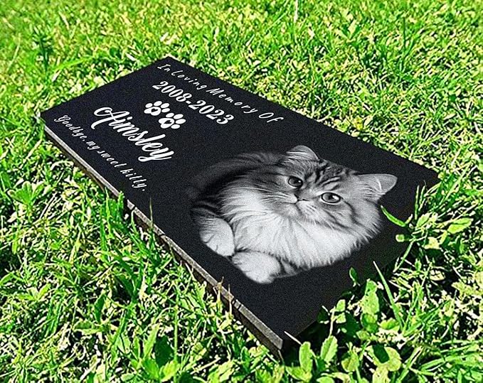 Generic Customized Memorial Stone Plaque for Cat, Pets, Dog, Personalized Engraved Gravestone for Lost Loved One, Mini Tombstone,Temporary Grave Marker for Cemetery (Black)
