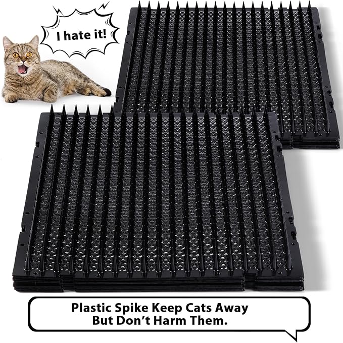 16 Pack Cat Repellent Outdoor Mat Cats Dogs Plastic Bendable Spiked Deterrent Training Repellent PET Mats with Spikes for Indoor Outdoor Supplies, 18.3 Square Feet, 16 x 13 Inch(Black)