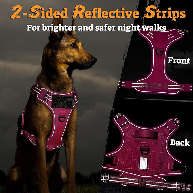 rabbitgoo Dog Harness for Large Dogs No Pull, Tactical Service Pet Vest with Molle and Control Handle, Adjustable and Reflective Military Harness for Easy Walking and Training, Rose Red, L