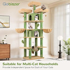 Globlazer Big Cactus Cat Tower for Indoor Cats, 80inch Cat Tower for Multiple Adult Cats XXL Cat Tree with Scratching Post, Hammock, 3 Perches, 2 Condos, 2 Hanging Basket, F80, Green