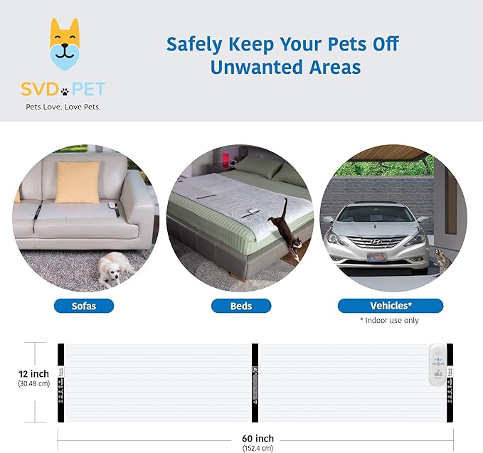 SVD.PET Pet Training Mat with Tester, 60" X 12", Pet Shock Pad, Dogs & Cats Electronic Repellent Mat for Indoor, 3 Training Modes, 5 Levels, Auto Power Off Safe Protection, Keep Dog Off Couch