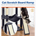 Cat Tree Tower 63in Multi-Level Cat Tower for Indoor Cats with Sisal Scratching Posts, Condo, Hammock, Dangling Ball and Extended Platform for Cats to Play, Dark Grey