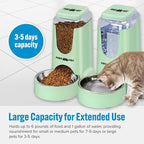 Automatic Cat Feeder Dog Water Bowl Dispenser – 2-Pack Automatic Dog Feeder with Silicone Mat, Pet Toothbrush – Safe Non-BPA Materials – Large Capacity for Small and Medium Animals Green