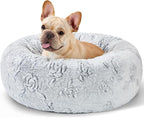 Dog Calming Beds for Small Medium Large Dogs - Round Donut Washable Puppy Dog Bed, Anti-Slip Faux Fur Fluffy Donut Cuddle Anxiety Cat Pet Bed (24" Rose)
