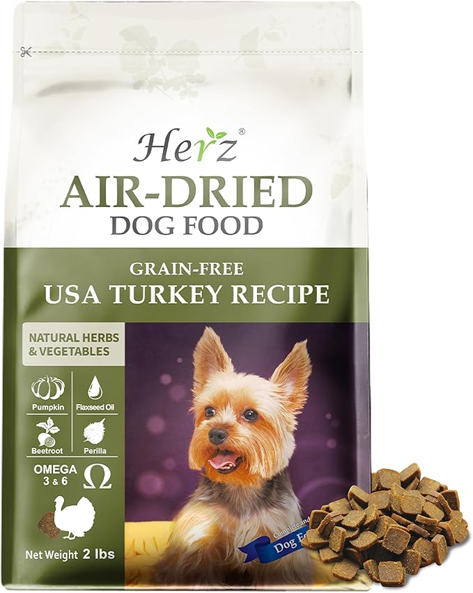 Herz Air-Dried Dog Food – U.S.A Turkey Breast Recipe 2 lb, Single Pure-Meat, Grain Free, All Natural, High Protein, Limited Ingredients
