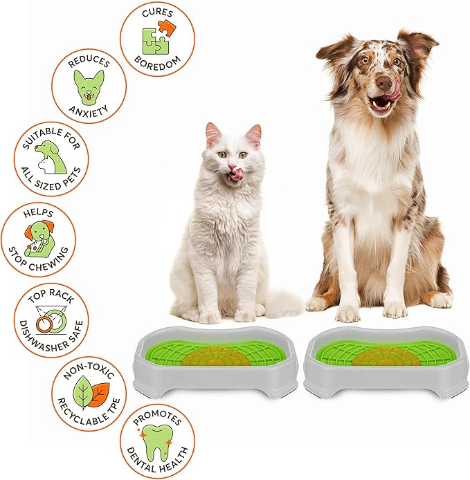 Neater Pets - Neat-LIK Pad with Mess-Proof Tray Keeps Floors Clean - Slow Feeding Pad for Dogs & Cats - Relieves Anxiety & Cures Boredom - Fill Licking Pad with Treats & Food (Green & Vanilla Bean)
