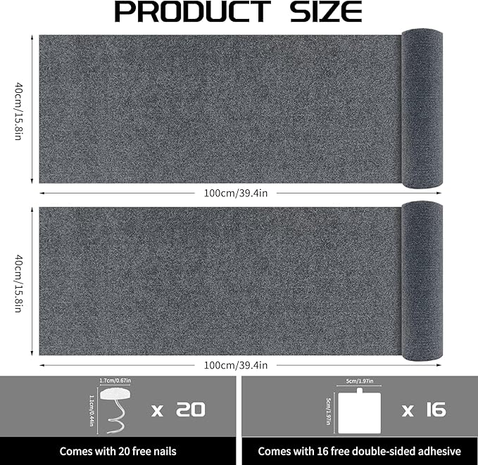 2 Pcs 39.4"x15.8" Cat Scratch Mat, Cat Scratch Couch Furniture Protector, Trimmable Self-Adhesive Cats Scratch Pads, DIY Cat Scratcher for Wall Protector and Covering Cat Tower (Dark Gray)