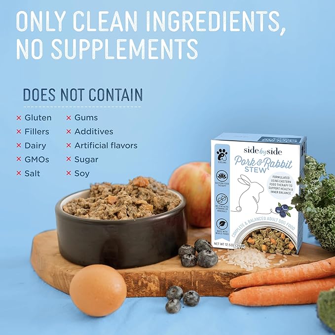 Side by Side Pork & Rabbit Stew, Cooling Dog Food for All Breeds, Made of Whole Foods, Every Ingredient Has a Purpose, No Artificial Additives, Fillers, or Gums, Ready to Serve, 12.5 oz, 6 Pack