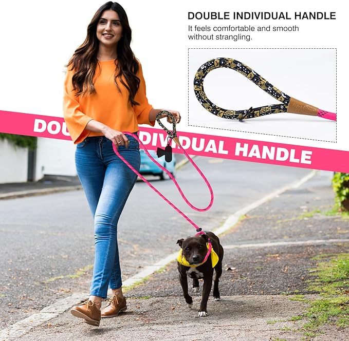 lynxking Slip Lead Dog Leash Reflective, Heavy Duty Comfortable Strong Rope Leash for Large, Medium Small Dogs No Pull Pet Training (Pink, Large 1/2in x 6ft-Slip Lead)