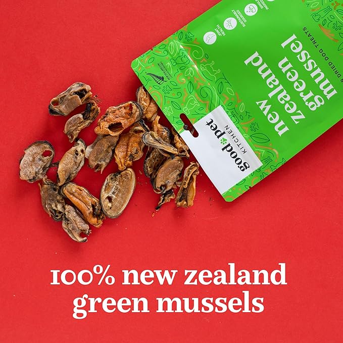 Pet Treats, Air-Dried, Natural, Single Ingredient Dog Treat, Grain Free, Sustainably Sourced Dog Treats, Toppers, Snacks, New Zealand Green Mussels 1.7 oz