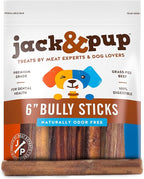 Jack&Pup 6" Bully Sticks for Dogs | Premium Odor Free Bully Sticks for Large Dogs | All Natural Beef Pizzle Sticks (6 Inch Standard, 12 Pack)