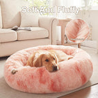 36 inches Donut Dog Bed for Large Dogs - Calming Fluffy Round Pet Bed with Removable & Washable Cover,Fits up to 100 lbs Pets (Tie-dye Pink,Large)