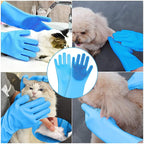 High-Density Silicone Pet Grooming Gloves with Enhanced Five Finger Design for Bathing, Massaging Dogs and Cats (Blue)