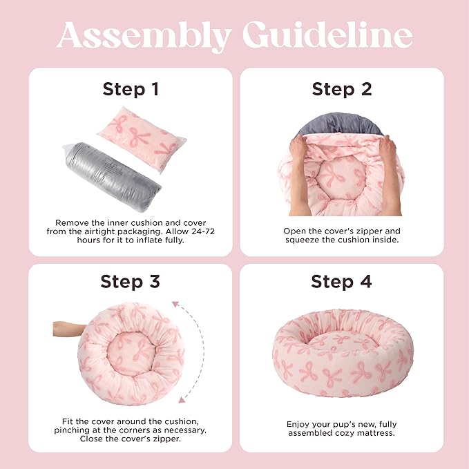 LE SURE Donut Large Dog Bed - Round Cat Beds for Indoor Anti-Anxiety Calming Pet Beds, Washable Cute Modern Beds with Jacquard Shaggy Plush & Anti Slip Bottom, 36 Inch, Pink Taffy