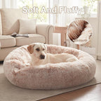 45 inches Donut Dog Bed for Extra Large Dogs,Calming Fluffy Round Jumbo Pet Bed with Removable & Washable Cover, Fits up to 150 lbs Pets (Brown,XL)