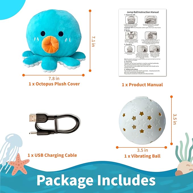 Interactive Dog Toys, Moving Squeaky Dog Toy Ball, Rechargeable Bouncing Rolling Puppy Ball Toy with Jumping Music Talking Mode for Puppy Small Medium Dogs to Keep Them Busy (Octopus)