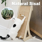 Meeyoview Sisal Cat Scratcher Ramp, 27'' L Shape Scratching Post, Vertical Cat Scratcher for Indoor Cats, Solid Wooden Scratch Pad, Furniture Protector with Catnip(Triangle)