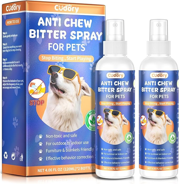 2PCS Bitter Apple Spray for Dogs to Stop Chewing, No Chew Spray for Dogs & Cats Protect Furniture Shoes Belongings, Dog Deterrent Training Aids Spray Natural No Alcohol & Trace