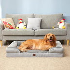 EHEYCIGA Orthopedic Dog Beds for Large Dogs, Waterproof Memory Foam Large Pet Bed with Sides, Non-Slip Bottom and Egg-Crate Foam Dog Couch Bed with Washable Removable Cover, Grey