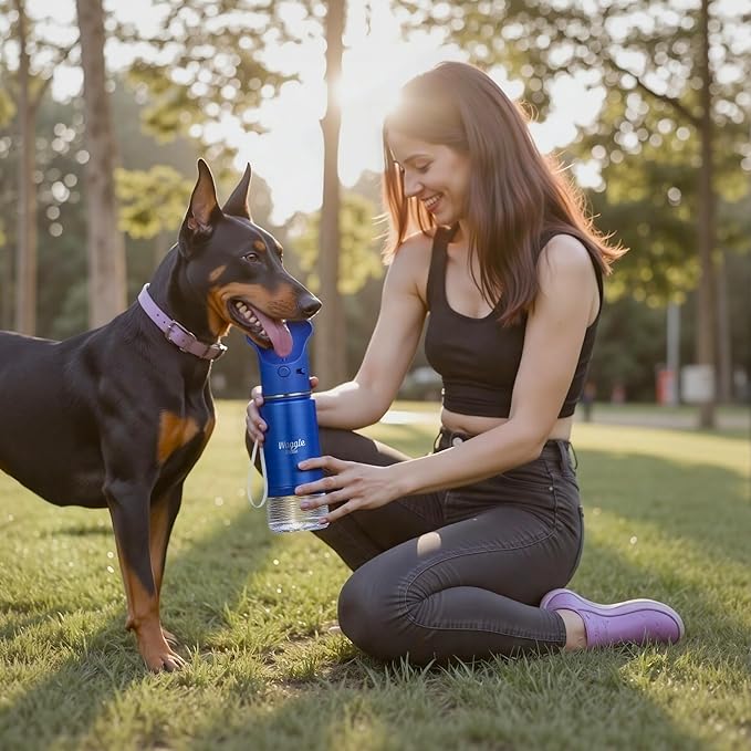 Stainless Steel Dog Travel Water Bottle, Vacuum Insulated Portable Dog Water Dispenser, Drink Cup and Snack Container On The Go, Outdoor Walking, Hiking, Travel (Cobalt)
