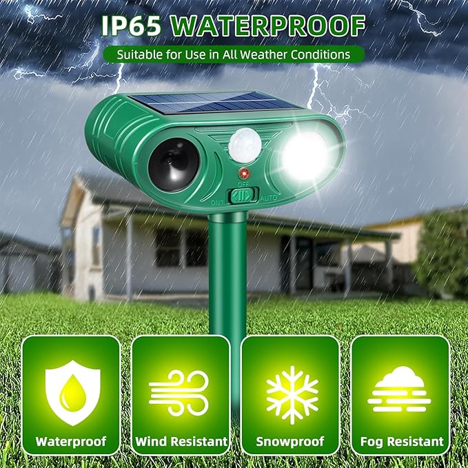 Solar Ultrasonic Animal Repeller Outdoor with Motion Sensor Deer Repellent Devices for Squirrel Repellent Cat Repellent Outdoor Fox Deterrent for Yard