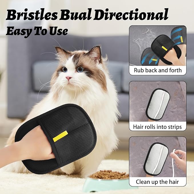 2 Pack Pet Hair Removal Glove for Dogs & Cats, Electrostatic Pet Hair Remover for Laundry, Carpet, Furniture, Car, Bedding, Easy Cleaning & Grooming Tool