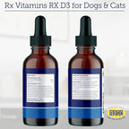 Rx Vitamins Rx D3 - Cat & Dog Vitamins Liquid D3 Drops in MCT Oil - Vitamin D for Dogs & Cats to Manage Deficiency - Aids in Dog Immune Support and Calcium Absorption - Pet Vitamin D3-2oz
