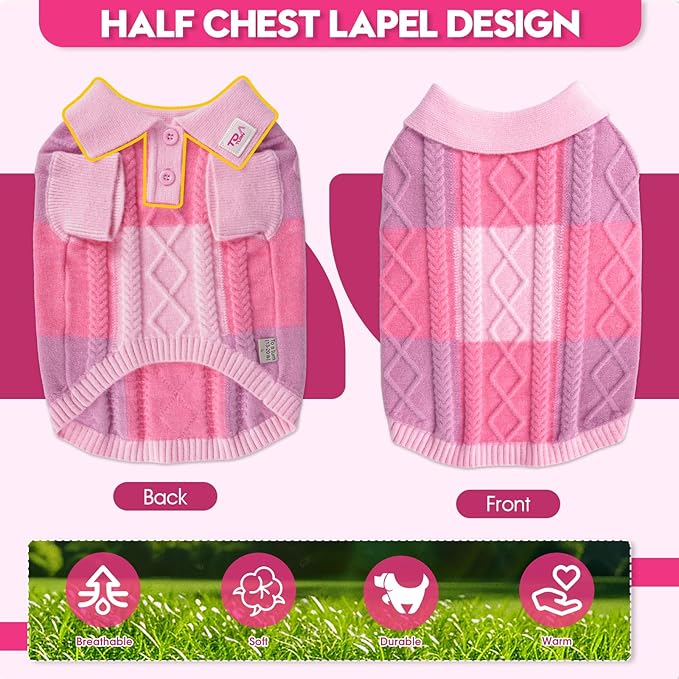 Pullover Dog Sweater,Half Chest Lapel Design Pet Sweaters for Dogs Boys or Girls,Pet Knitted Dog Clothes,Pet Clothing,Suitable for Various Sizes or Breeds Dogs Sweaters(Pink Group,2XL)