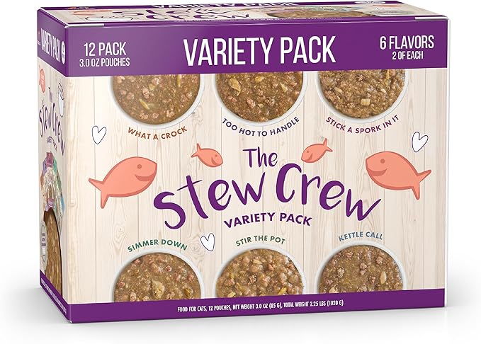 Weruva Classic Stew Cat Food, The Stew Crew Variety Pack, 3oz Pouch (Pack of 12)