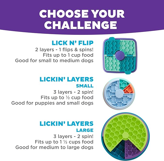 Outward Hound by Nina Ottosson Lick N’ Flip 3-in-1 Interactive Dog Puzzle Toy, Lick Mat & Slow Feeder – Calming Enrichment Feeder for Small & Medium Dogs, Holds 1 Cup of Wet of Dry Food