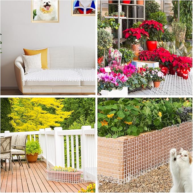 16PCS Cat Scat Mat 16x11 Cat Spike Keep Cats Out of Yard Permanently, Scat Mat with Spiked Outdoor Garden Indoor Furniture, Plastic Anti Digging for Dogs Deterrent, White Cat Deterrent for Counter