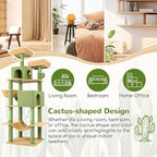 Globlazer Cactus Cat Tree Tower 76-Inch Extra Tall Multi-Level Cat Furniture with Cozy Condos,Interactive Toys and Perches for Large Cats, Perfect for Climbing, Scratching, and Play, F76, Green