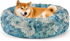 Dog Calming Beds for Small Medium Large Dogs - Round Donut Washable Puppy Dog Bed, Anti-Slip Faux Fur Fluffy Donut Cuddle Anxiety Cat Pet Bed (28" Flower)