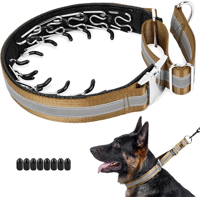 Mayerzon Martingale No Pull Collar for Large Medium Dogs, Patented Dog Walking Training Collar for Pulling, 1.5'' Wide Alloy Buckle, Neoprene Padded, Adjustable, Reflective, Easy to Use(M, Brown)