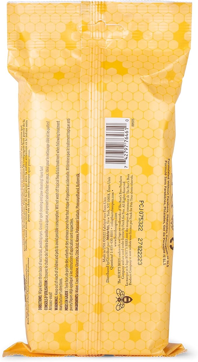 Burt's Bees for Pets Kitten Wipes with Buttermilk - Pet Wipes for Cats Waterless Bathing & Cleaning, Kitten Essentials for Indoor Kittens, Gentle Cat Grooming Wipe for Face, Paws & Butt, 50 Count