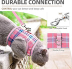 PUPTECK Soft Mesh Cat Vest Harness and Leash Set Puppy Padded Pet Harnesses Escape Proof for Cats Small Dogs Rabbits Bunny, Plaid Pink, XL