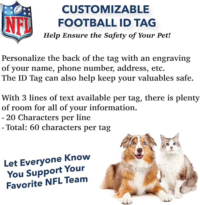 NFL Baltimore Ravens Engraving Pet IDs in 32 Team Logo Shapes, Personalized Dog & Cat Tags with 3 lines of Customizable Text for Tracking & Safety. Stainless Steel Pet ID Tracking Tags