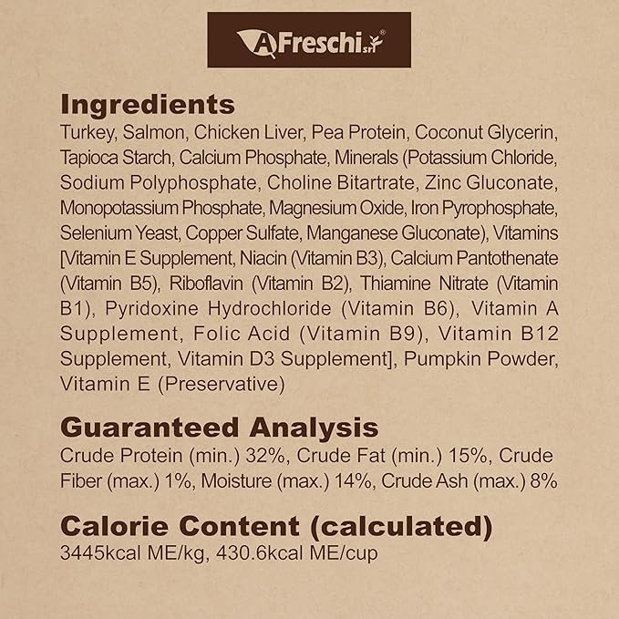 Afreschi Air-Dried Dog Food Turkey & Salmon Recipe 2.2 lb, All-Natural, Complete & Balanced, Grain-Free, High-Protein, Limited Ingredients
