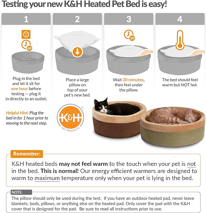 K&H Pet Products Thermo-Kitty Bed Heated Cat Bed for Indoor Cats , Electric Warming Bed for Cats and Small Dogs, Washable Thermal Plush Calming Round Pet Bed - Large 20" Mocha/Tan