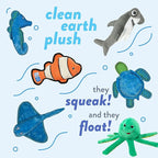 Spunky pup Clean Earth Plush Dog Toy with Squeaker - Recycled, Eco-Friendly, Floats for Beach, Lake, Pool - Gator