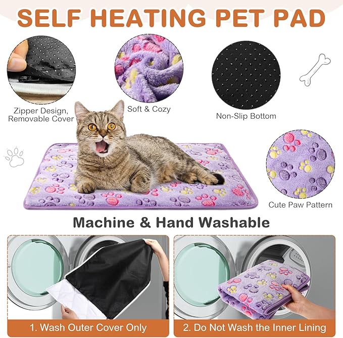 4 Pack Self Heating Cat Bed Cat Self Warming Pad with Removable Cover Extra Warm Thermal Pet Pad Washable Pet Crate Mat Anti Slip Kennel Pad for Indoor Outdoor Pets(Dog Paw,16 x 20 Inches)