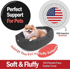 Majestic Pet 24 Inch Suede Shredded Memory Foam Mix Calming Small Dog Bed Washable 24 x 19 x 7 (Inch) - Cozy Soft Round Donut Dog Bed with Spine for Head Support - Pet Bed Gray