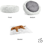 Best Friends by Sheri Bundle Set The Original Calming Shag Donut Cuddler Cat and Dog Bed + Pet Throw Blanket Frost Small 23" x 23"