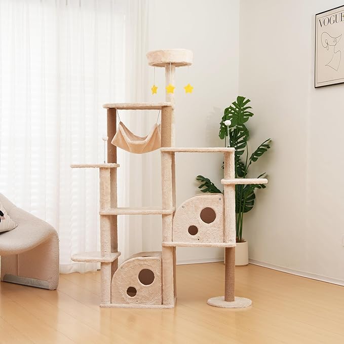 Cat Tree 67in Cat Tower Scratching Post for Cats Tree Tower Furniture for Cats with Various Houses Various Levels with Cheese Design (Beige)