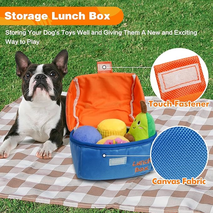 Hide and Seek Dog Toys, Squeaky Interactive Puzzle Dog Toys for Boredom and Stimulation, Dog Enrichment Toys with Rope for Small and Medium Dogs - Lunch Box