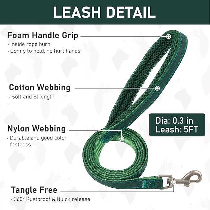 GAMUDA Small Pet Harness Collar and Leash Set, Step in No Chock No Pull Linen Fabric Soft Mesh Dog Vest Harnesses Reflective for Dogs Puppy Cats Kitten Rabbit (Green, L)