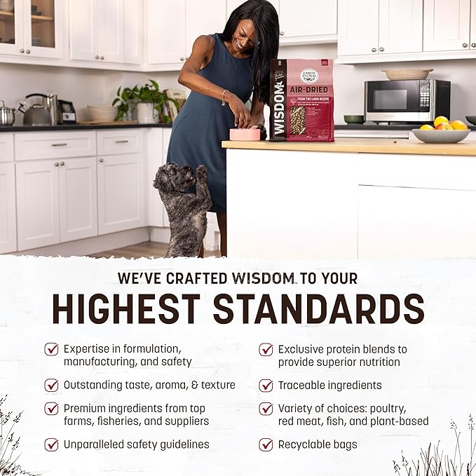 Earth Animal Wisdom Air Dried Dog Food | From The Land Recipe Premium Natural Dog Food | Venison, Beef, Bison | All Breeds & Ages | Made in The USA | 2 Pound Bag