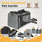 YUDODO 2 Packs 25 lbs Lightproof Soft Sided Pet Carrier for Large Cat & Small Dog Airline Approved Travel Puppy Carriers with Side Pockets & Reflective Mesh, Foldable Portable for Car Grey Green+Grey